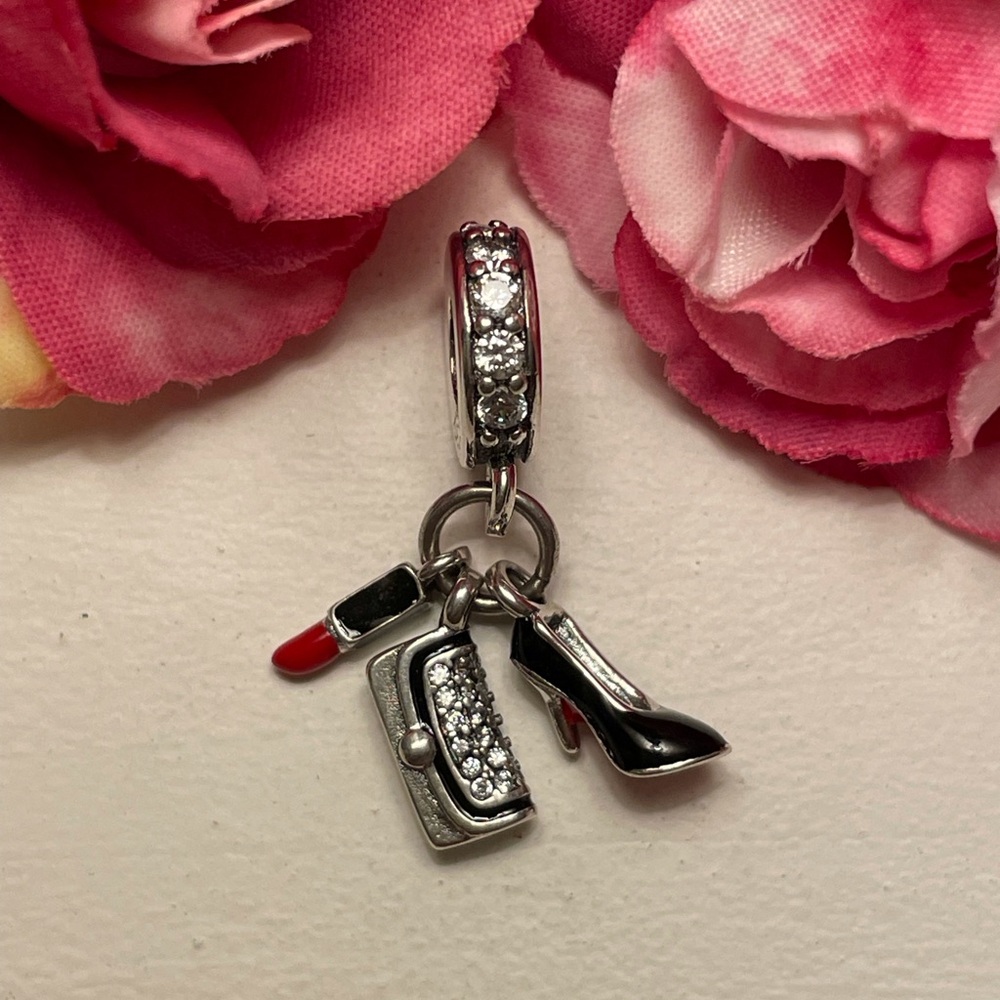 Bracelet Charm for Pandora Lipstick Heel & Rhinestone Purse Sterling Silver - Picture 3 of 6